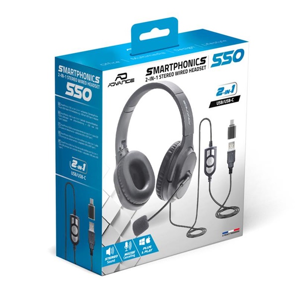 Advance SMARTPHONICS 550  USB 1,9m kábel  fekete Fejhallgató 