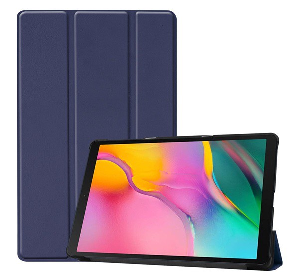 Tok álló, bőr hatású (aktív FLIP, oldalra nyíló, TRIFOLD asztali tartó funkció) SÖTÉTKÉK [Samsung Galaxy Tab A 10.1 LTE (2019) SM-T515]