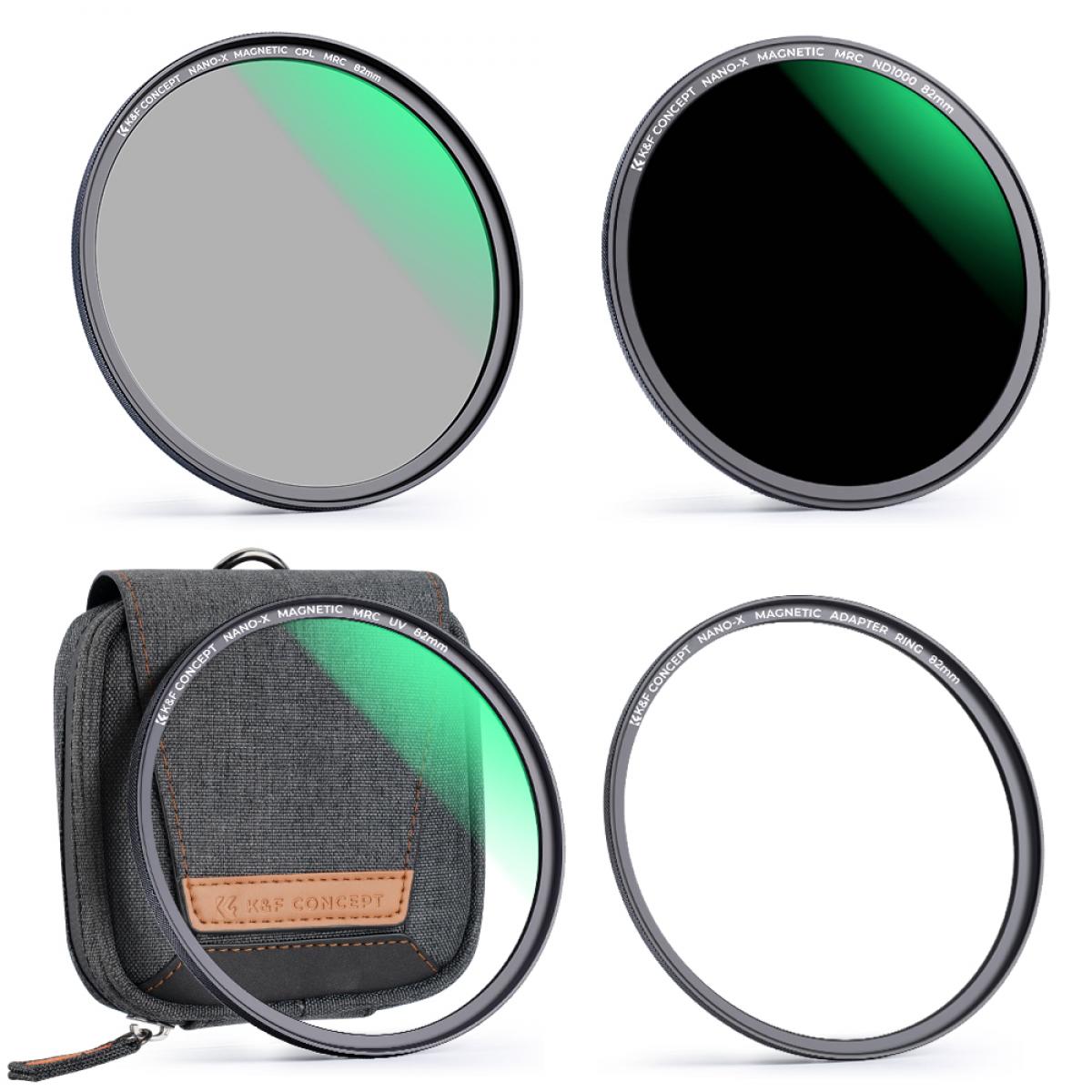 K&F Concept mágneses adapter + MCUV + CPL  + ND1000 szűrő, vízlepergető, karcálló, + tok, 72mm