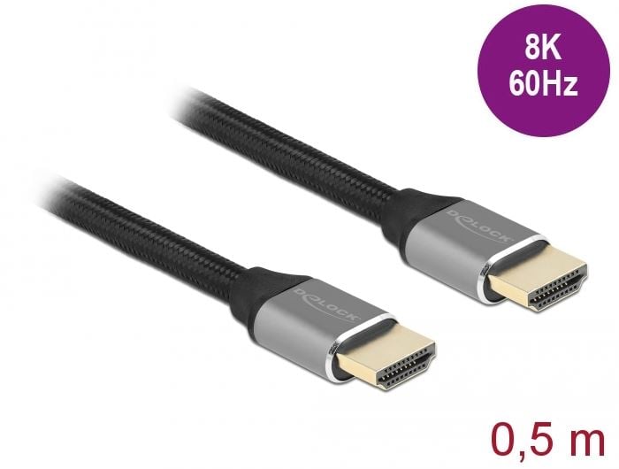 Delock Ultra nagy sebességű HDMI kábel 48 Gbps 8K 60 Hz szürke 0,5 m (83994) Delock Ultra nagy sebességű HDMI kábel 48 Gbps 8K 60 Hz szürke 0,5 m (83994)
