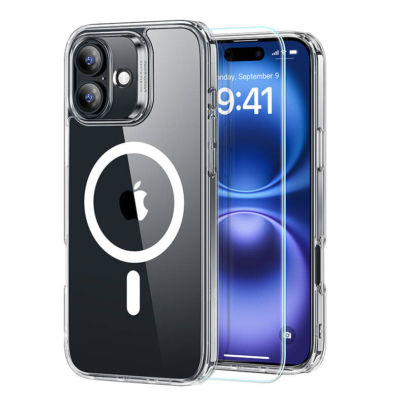 Hibrid tok (HaloLock) ESR iPhone 16 készülékhez képernyővédő készlettel (átlátszó))