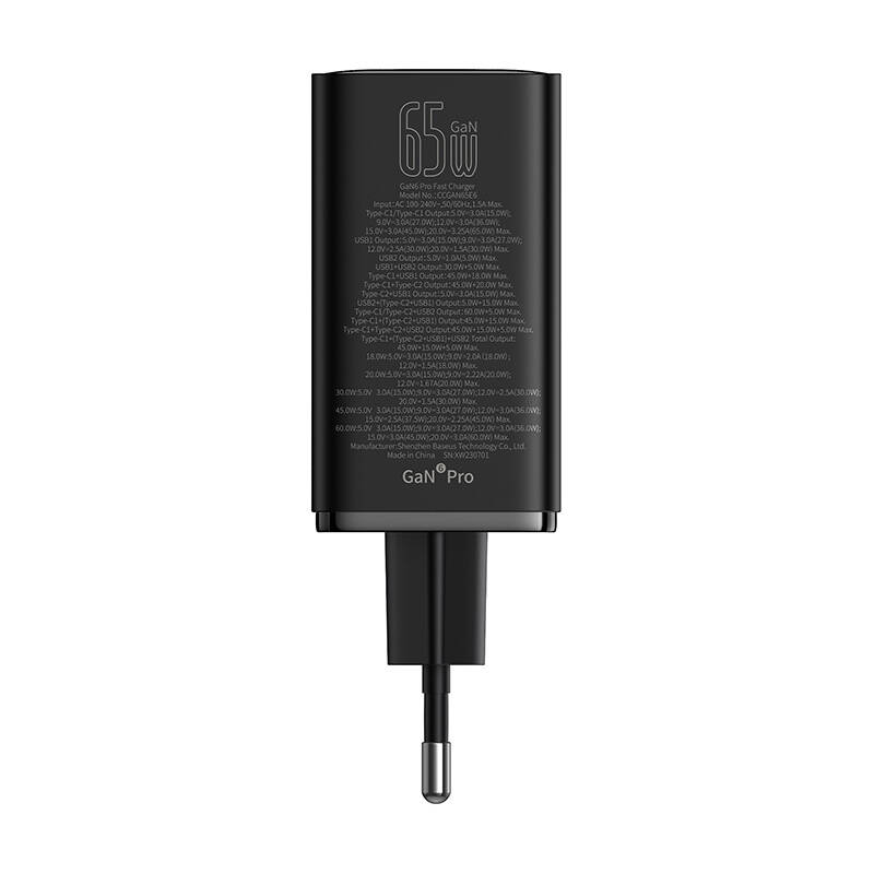 Baseus GAN6 Pro gyorstöltő, 2xUSB-C + 2xUSB, 65W (fekete)