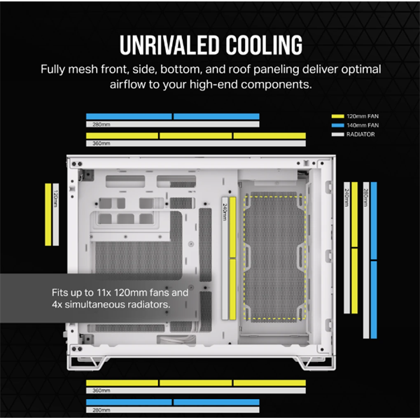 CORSAIR 2500D Airflow Tempered Glass Mid-Tower számítógépház Fehér