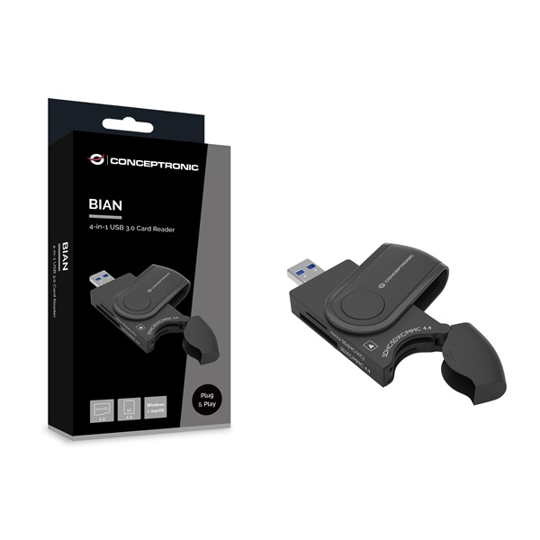 Conceptronic BIAN04B  4in1 2xSD/TF/MicroSD Kártyaolvasó Fekete 
