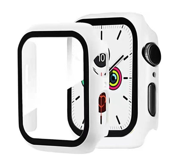 Műanyag keret (BUMPER, ütésálló + kijelzővédő üveg) FEHÉR [Apple Watch Series 7 41mm]