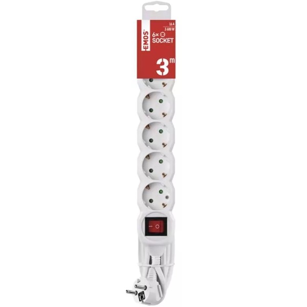 EMOS P1623R 6 aljzat 3méter 1,5mm2 kapcsolós hosszabbító EMOS P1623R 6 aljzat 3méter 1,5mm2 kapcsolós hosszabbító