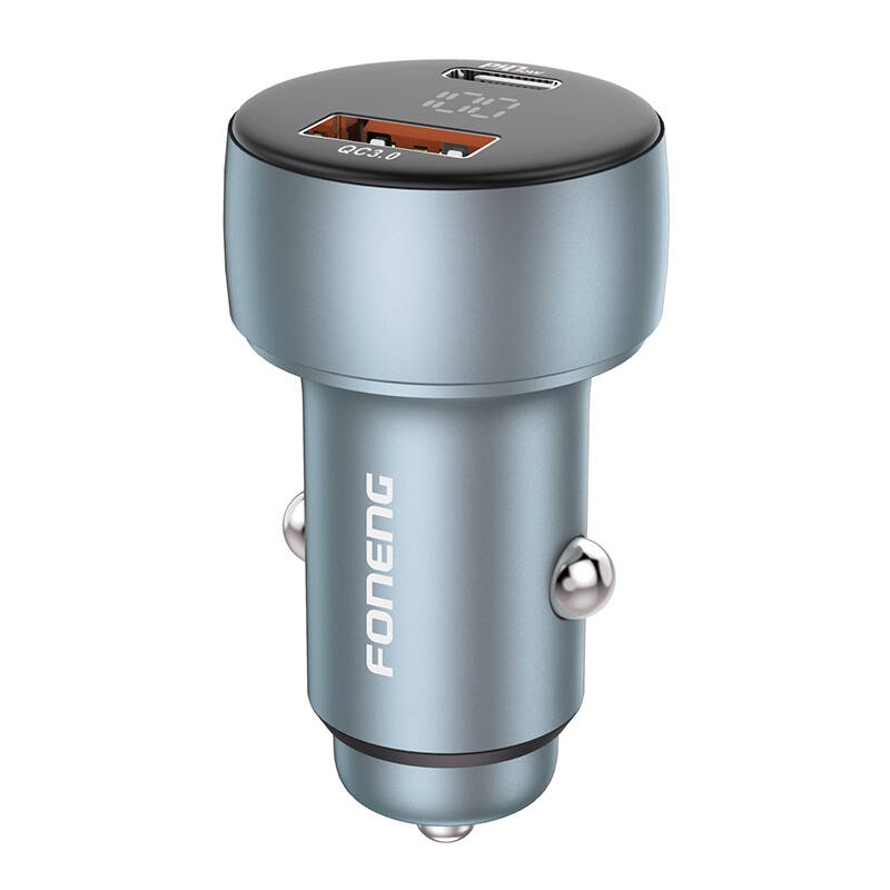 Foneng C18 1xUSB-A, 1xUSB-C 2.4A 48W car charger (grey) + USB-C to USB-C kábel