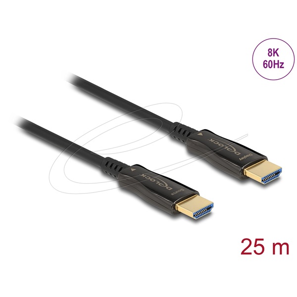 DELOCK  HDMI 2.1 male / male összekötő 48 Gbps aktív optikai 8K 60Hz 25m kábel
