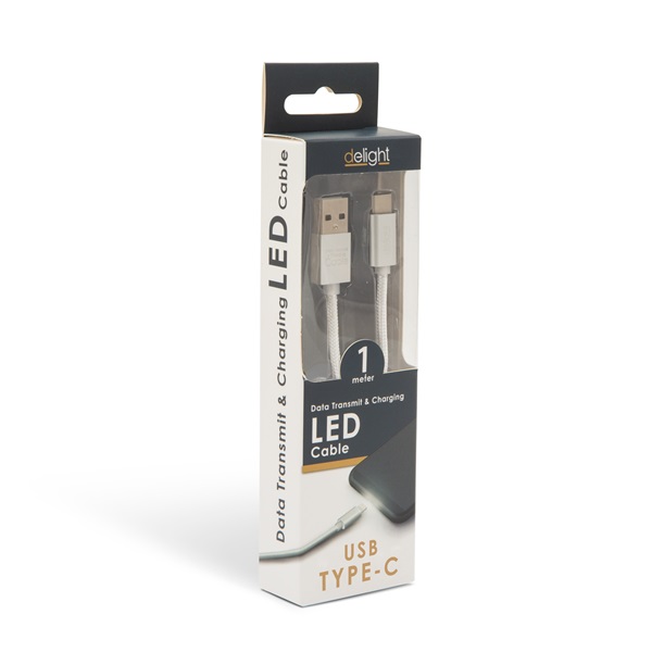 Delight LED fénnyel USB Type-C 1m fehér adatkábel Delight LED fénnyel USB Type-C 1m fehér adatkábel