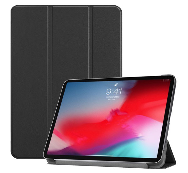 Tok álló, bőr hatású (aktív FLIP, oldalra nyíló, TRIFOLD asztali tartó funkció) FEKETE [Apple IPAD Pro 11 (2021)]