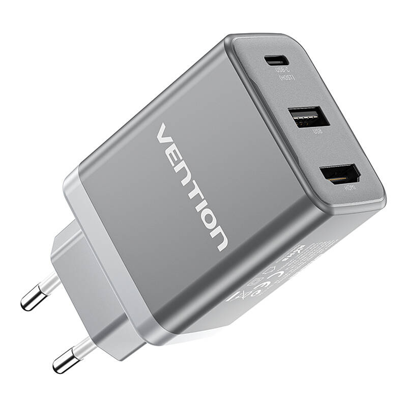 Vention FJAH0-EU USB(C+A)+HDMI GaN  60W/5W/4K@60Hz Hálózati töltő Szürke