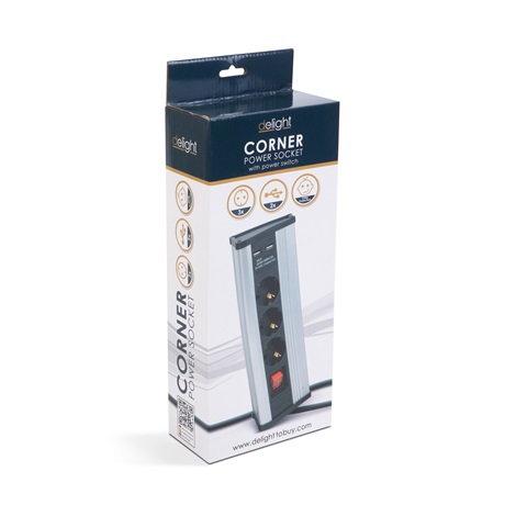 Delight 20483S SAROKELOSZTÓ KAPCSOLÓVAL 3 X 250V, 16A, 2 X USB Delight 20483S SAROKELOSZTÓ KAPCSOLÓVAL 3 X 250V, 16A, 2 X USB