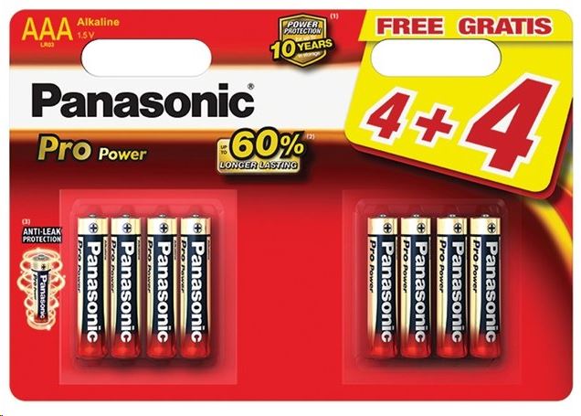 Panasonic 1.5V Alkáli AAA ceruza elem Pro power (8db / csomag) (LR03PPG/8BW) Panasonic 1.5V Alkáli AAA ceruza elem Pro power (8db / csomag) (LR03PPG/8BW)