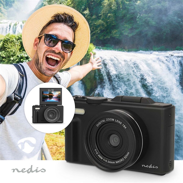 Nedis PCAM2570BK vlogger digitális fényképezőgép / kamera, kihajtható képernyő, 75 MPixel, 5K@15fps, 16 MPixeles CMOS
