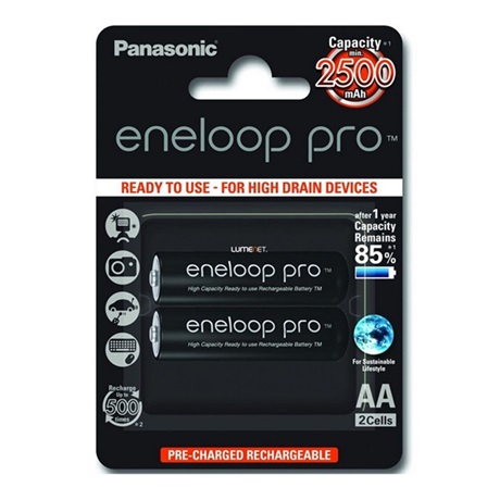 Tölthető elem, AA ceruza, 2x2500 mAh Ni-MH, PANASONIC "Eneloop Pro"