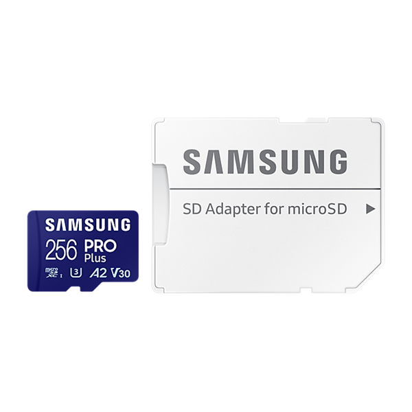SAMSUNG PRO Plus microSDXC kártya 256GB, CLASS 10, UHS-I, U3, V30, A2, + Adapter, R180/W130 Memóriakártya SAMSUNG PRO Plus microSDXC kártya 256GB, CLASS 10, UHS-I, U3, V30, A2, + Adapter, R180/W130 Memóriakártya