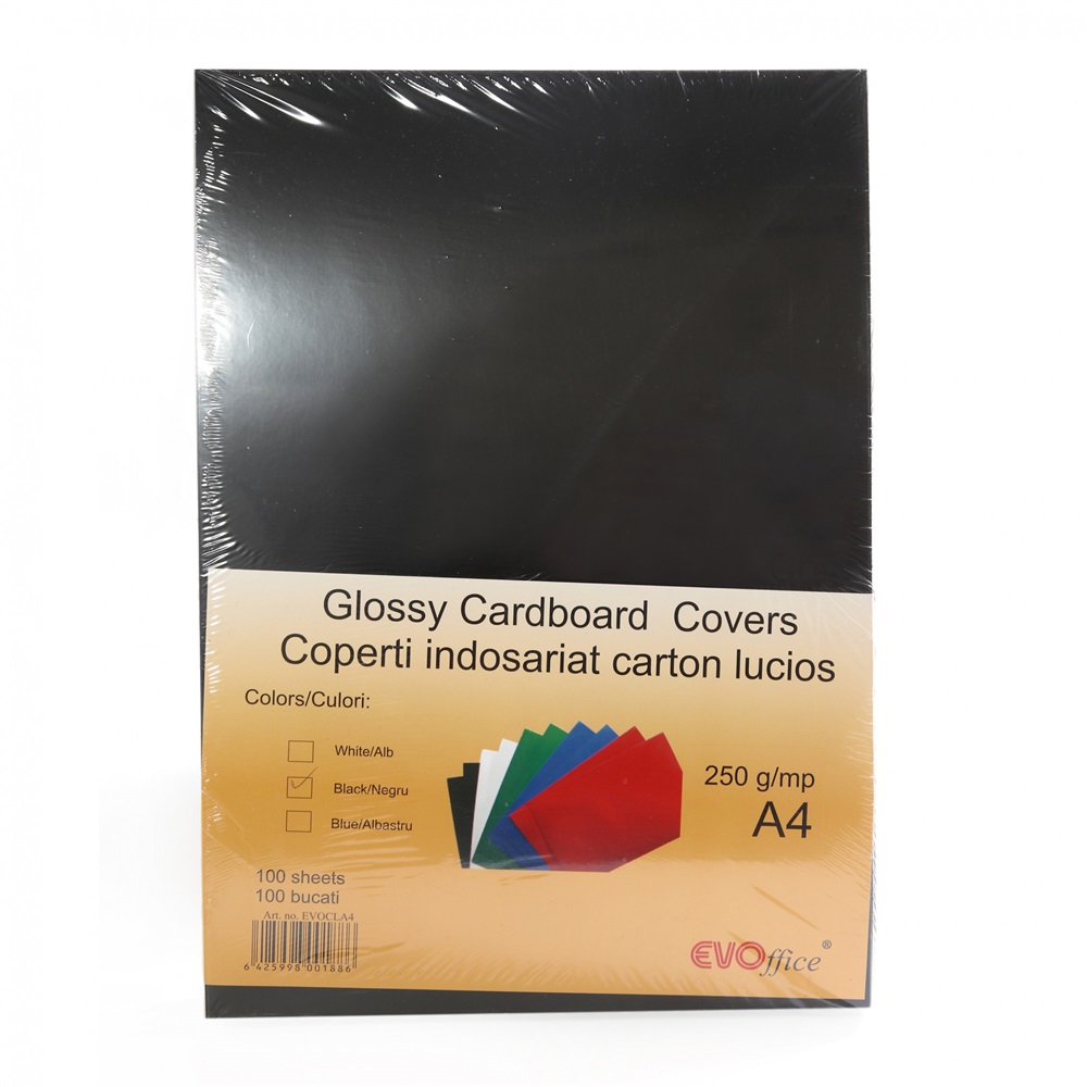 Evo Hátlap, A4, 250 g. fényes 100 db/csomag,  fekete (EV8B08NE)