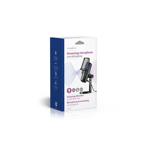 NEDIS GSMIC210BK RGB streaming asztali mikrofon, Használható: Asztali / Notebook, USB Type-A,  Be/Ki kapcsoló, szűrő