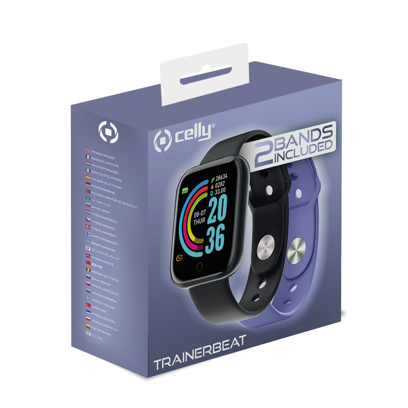 Celly Trainerbeat sport, okosóra, pulzus és véroxigénmérő, alvásfigyelő, fekete és lila szíj