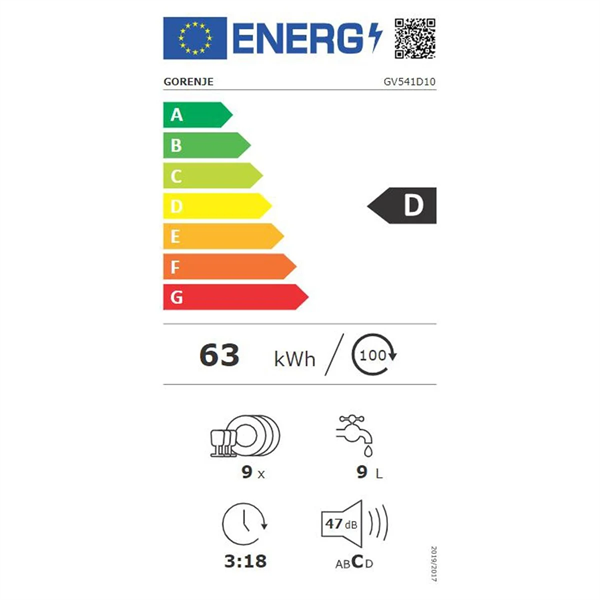 Gorenje GV541D10 9 terítékes keskeny beépíthető mosogatógép