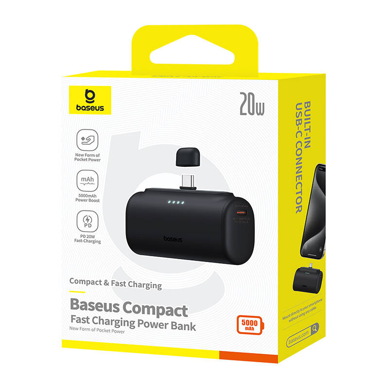 Baseus Compact   5000mAh 20W USB-C Powerbank Fekete