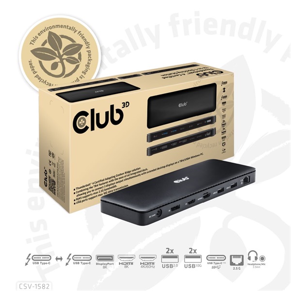 Club 3D CSV-1582 140W Thunderbolt 4  DP, 2xHDMI, USB-C, 4xUSB-A, SD, TF, RJ45, 3,5 Jack, DC Notebook Dokkoló