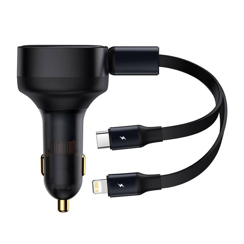 Baseus Enjoyment autós töltő 2 kábel USB-C Lightning 3A 30W fekete (CGTX000001) Baseus Enjoyment autós töltő 2 kábel USB-C Lightning 3A 30W fekete (CGTX000001)