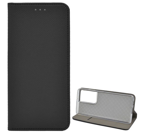 Tok álló, bőr hatású (FLIP, oldalra nyíló, asztali tartó funkció, rombusz minta) FEKETE [Samsung Galaxy S21 Ultra (SM-G998) 5G]