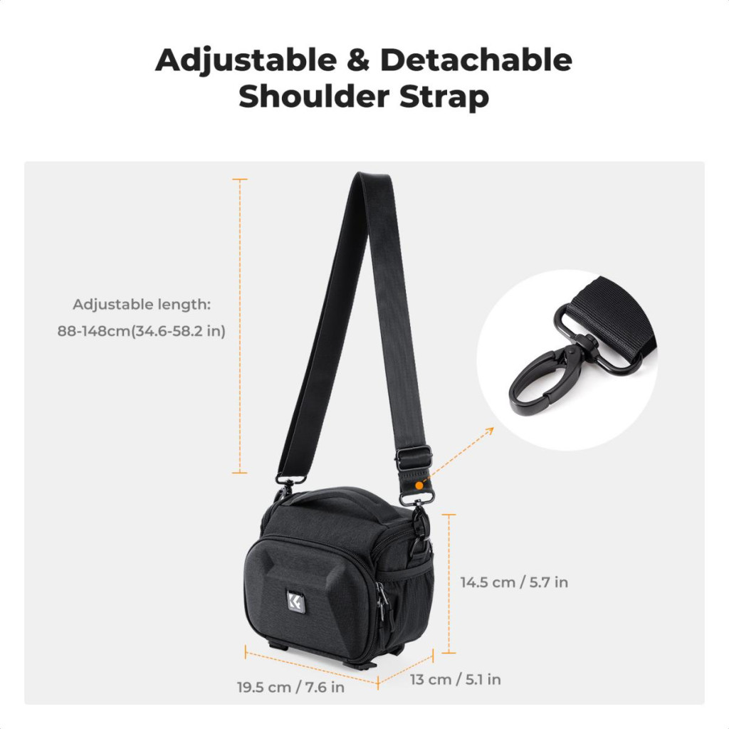 K&F Concept Travel Shoulder Bag oldaltáska  2,5L  S  kemény előlapi védőborítás Fekete