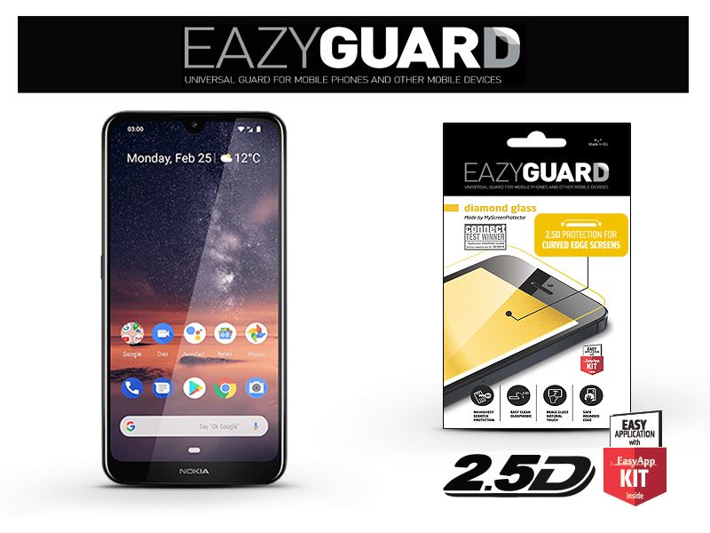 EazyGuard Diamond Glass 2.5D Fullcover Nokia 3.2 gyémántüveg kijelzővédő fekete (LA-1493)