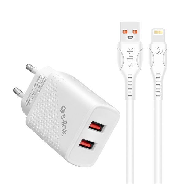 S-Link   SL-EC50L   5V/3A  12W Gyorstöltés Lightning 100cm adat+töltőkábel Fehér 