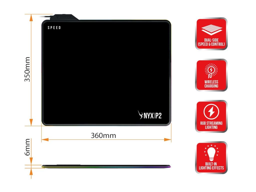 Gamdias NYX P2 egérpad vezeték nélküli töltővel fekete