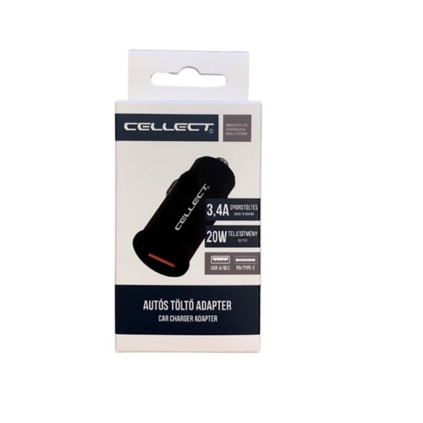 Cellect autós töltőadapter gyorstöltő funkcióval 20W (MPCB-PD20W-BK)