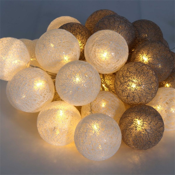 IRIS Gömb alakú 6cm/színes fonott/4,5m/szürke-fehér/30db LED-es/USB-s fénydekoráció  (104-46)