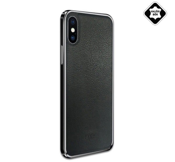 NXE műanyag telefonvédő (valódi bőr hátlap) FEKETE [Apple iPhone XS Max 6.5]