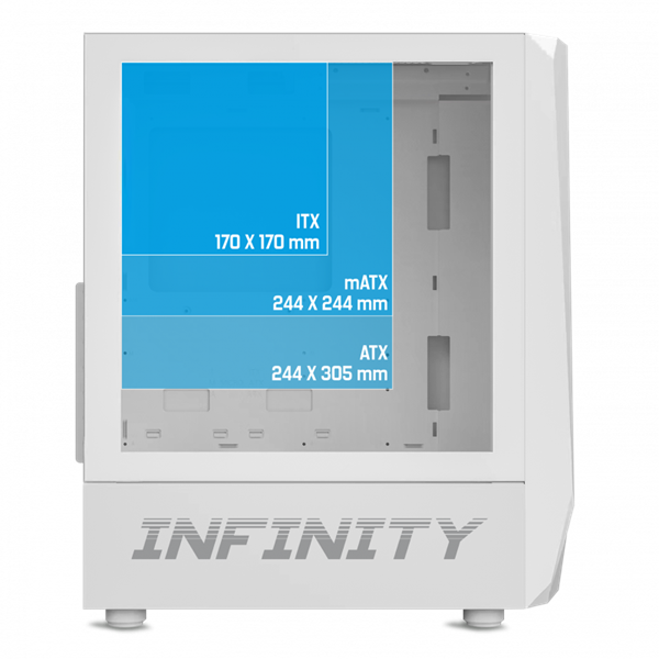Spirit of Gamer Számítógépház - INFINITY White (fekete, ablakos, 8x12cm ventilátor, alsó táp,  ATX, 1xUSB3.0, 2xUSB2.0)