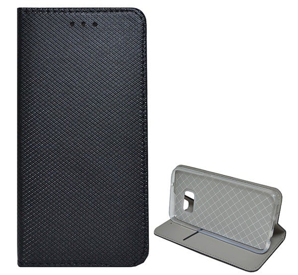 Tok álló, bőr hatású (FLIP, oldalra nyíló, asztali tartó funkció, rombusz minta) FEKETE [Samsung Galaxy S7 (SM-G930)]