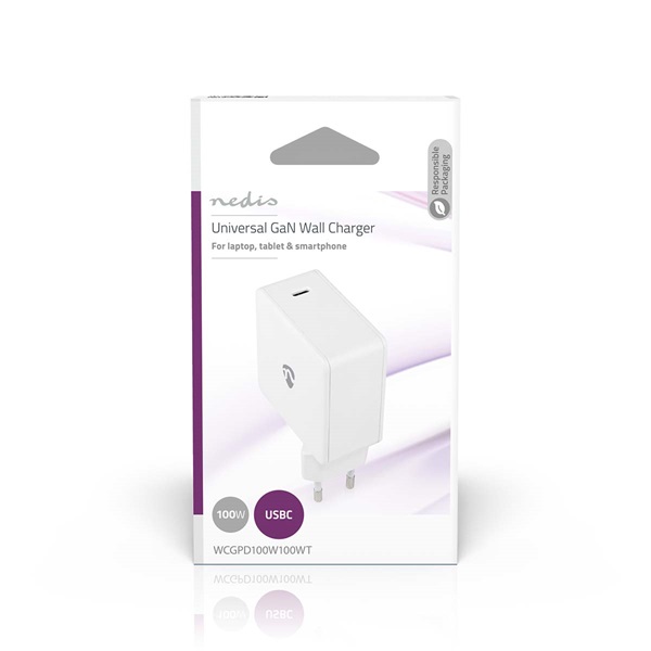 Nedis WCGPD100W100WT PD 100W, 5V, 9V, 12V, 15V, 20V, USB-C (Power Delivery) töltő / tápegység