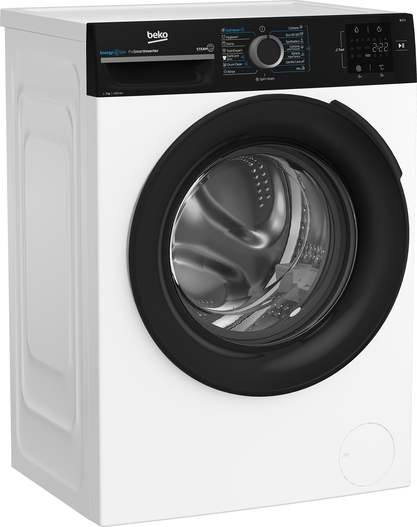 Beko BM3WFSU37213WPBB Elöltöltős mosógép – 7 kg, 1200 ford./perc, B Energiaosztály, SteamCure gőz technológia, OptiSense, Hygiene+