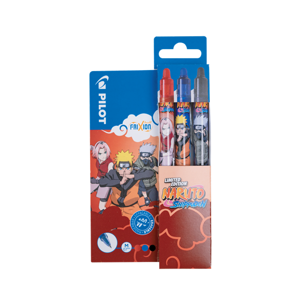 Pilot FriXion Clicker NARUTO Limited Edition fekete, kék, piros 3 db-os rollerirón Pilot FriXion Clicker NARUTO Limited Edition fekete, kék, piros 3 db-os rollerirón