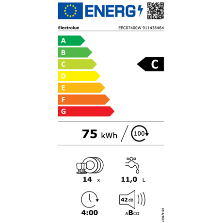Electrolux EEC87400W  14 terítékes beépíthető mosogatógép