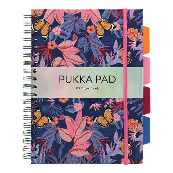 Spirálfüzet, B5, vonalas, 100 lap, PUKKA PAD "Project Book Bloom", vegyes minta