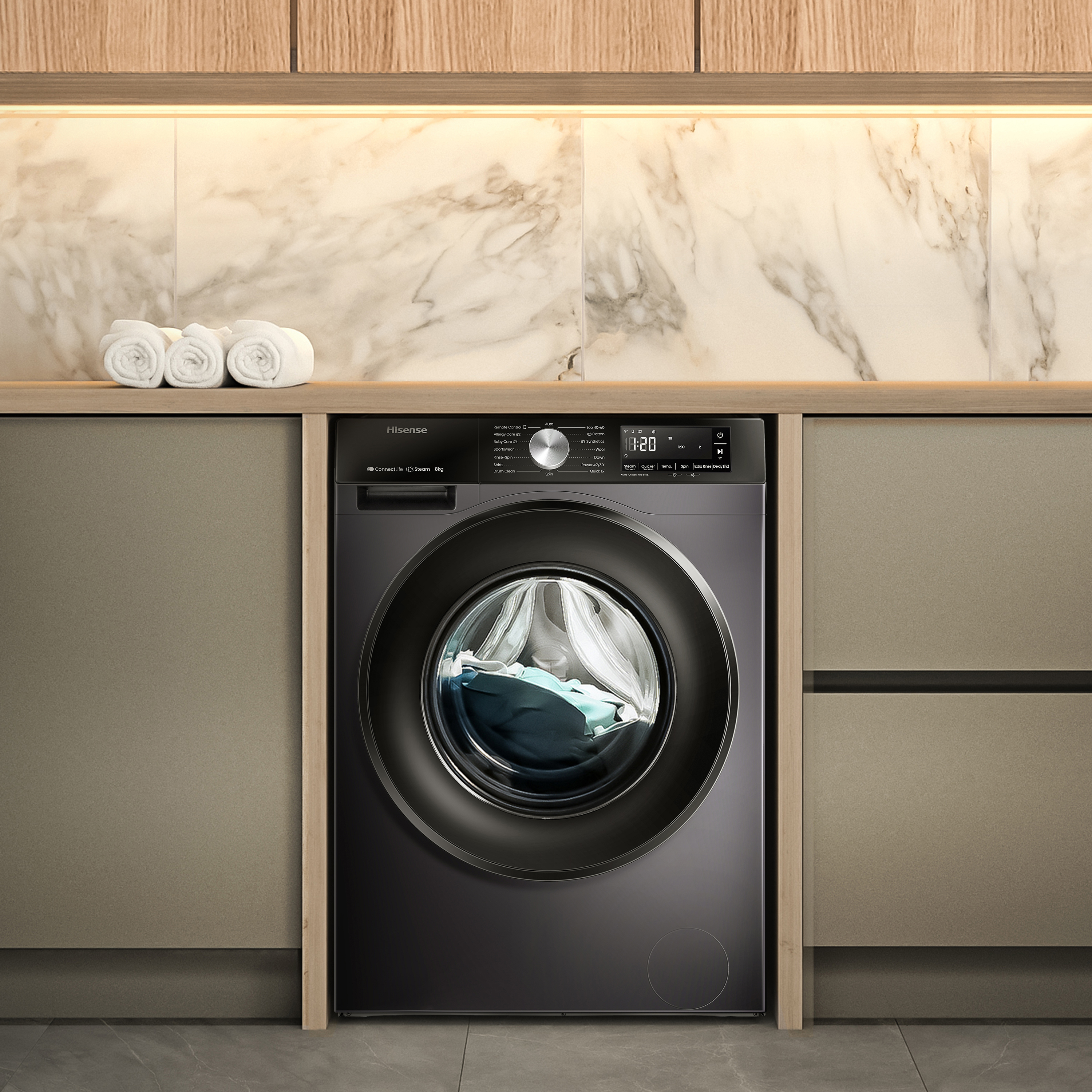 Hisense WF3S8043BB3 Elöltöltős mosógép - 8 Kg, 1400 Fordulat/perc, A Energiaosztály