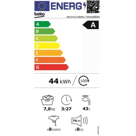 Beko WUE7612XBWS Elöltöltős mosógép - 7 kg, 1200 ford./perc, A Energiaosztály, SteamCure gőz technológia