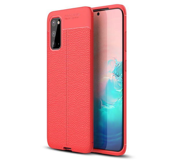 Szilikon telefonvédő (közepesen ütésálló, bőr hatású, varrás minta) PIROS [Samsung Galaxy S20 5G (SM-G981U)]