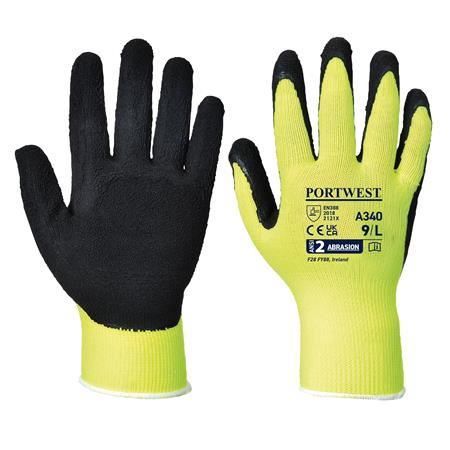 PORTWEST Hi-Vis Grip tenyerén mártott nylon védőkesztyű, L-es méret sárga-fekete (A340YERL)