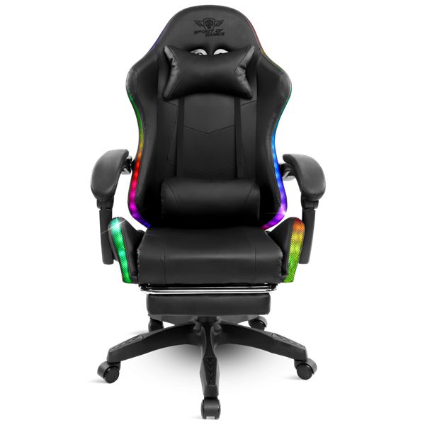 Spirit of Gamer SIRIUS RGB állítható dőlés/magasság kihajtható lábtartó max.120kg-ig Gamer  szék    Fekete
