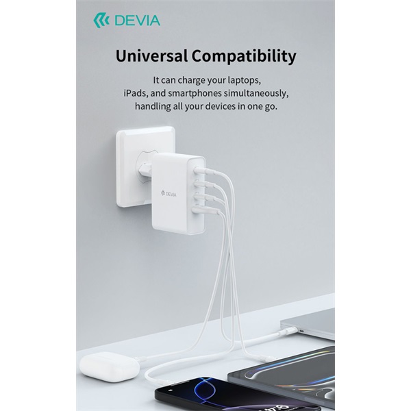 Devia Extreme Speed Series 100W GaN PD  USB+3xType-C hálózati gyorstöltő adapter Fehér