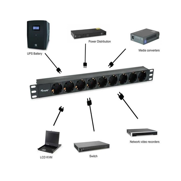 Equip   333282  9 Schuko Rack 1U 1,8m kábel Hálózati Elosztó Fekete 
