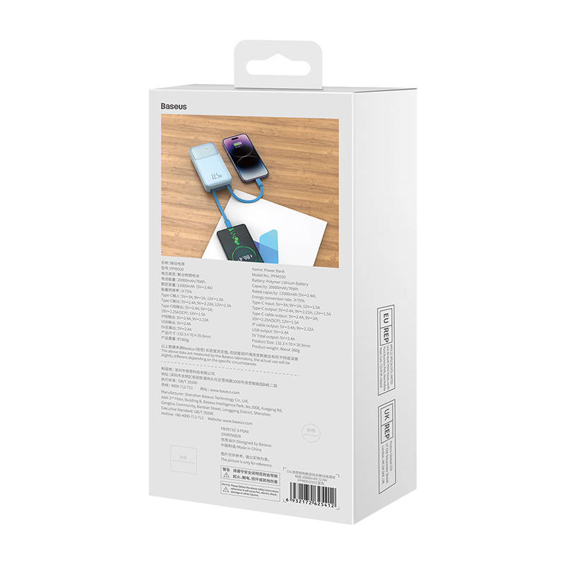 Powerbank Baseus Comet 20000mAh, USB do USB-C, 22.5W (blue)